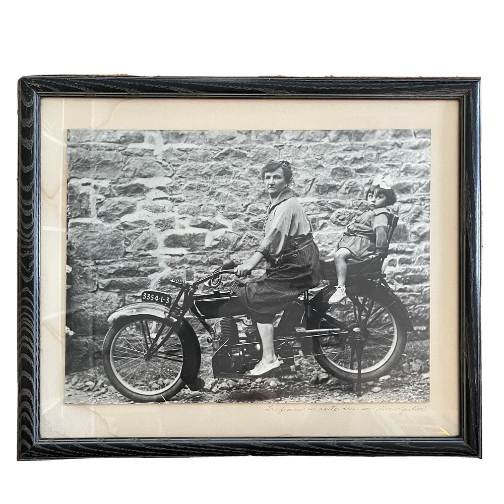 Paul Desoye Photograph Woman and Child on Bike Framed Vintage